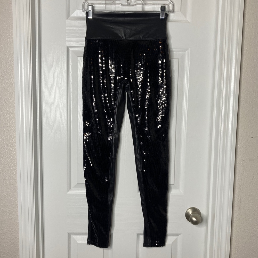 SPANX Sequined Faux-Leather Leggings
